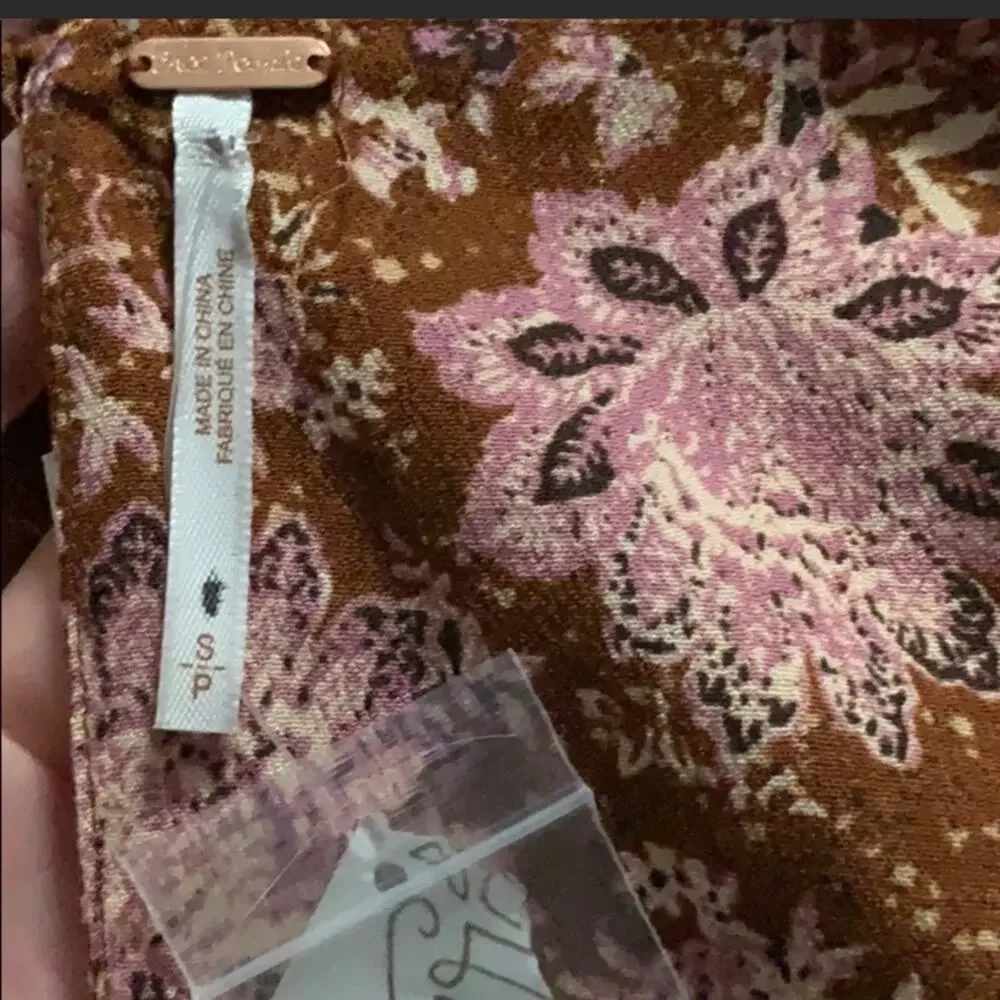 NWOT Free people lux floral jumpsuit ruffle brown pink Sz S